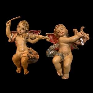 Set of 2 Angel Cherubs Ornaments (Italy marking) w/Instruments Fontanini Depose